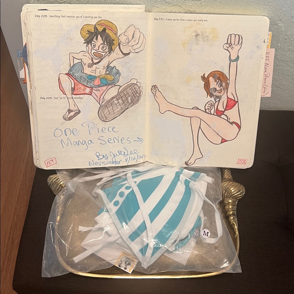 #1663**+ Teal & White Striped Bikini Set. Nami character One Piece Anime - Picture 4 of 11